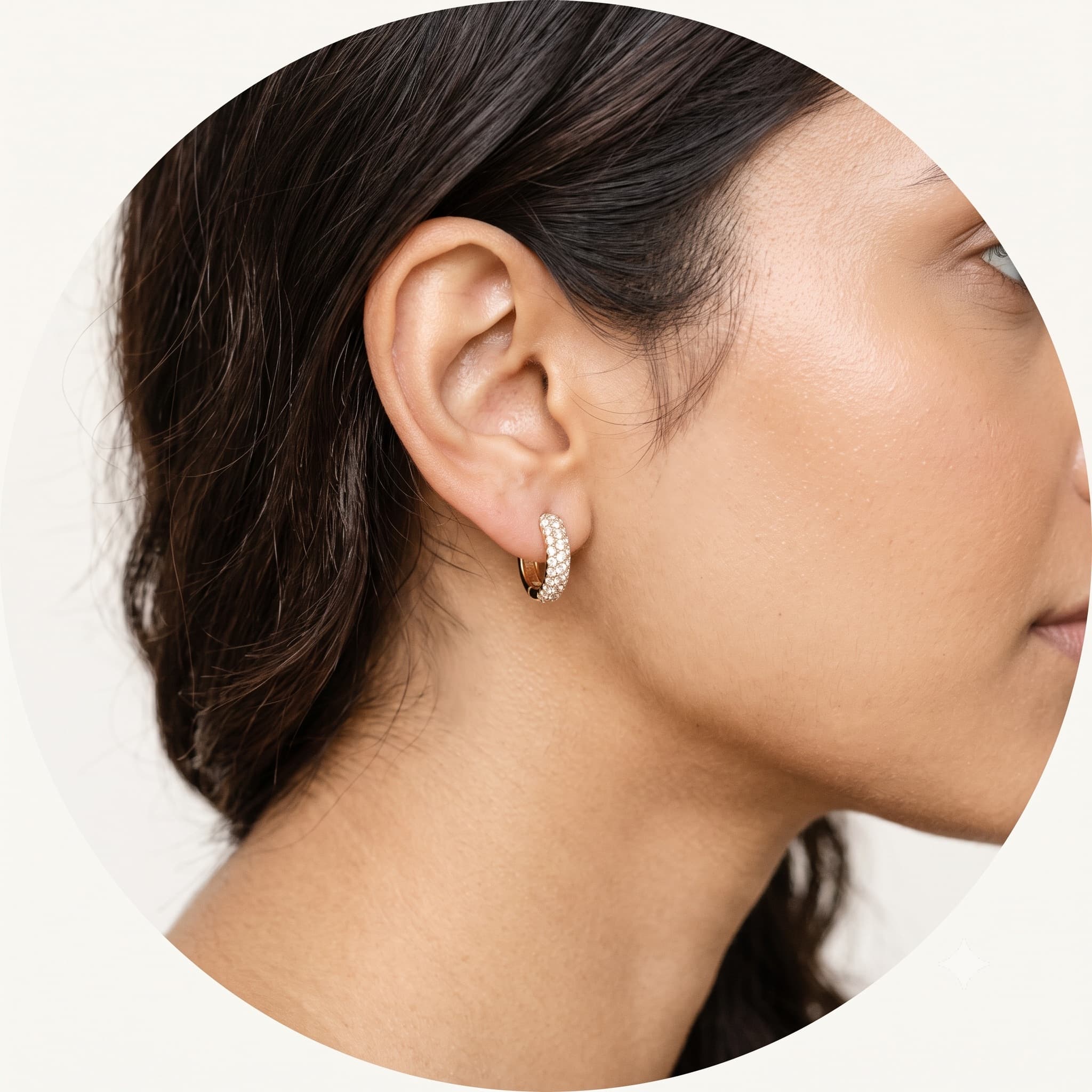 Model wearing earrings