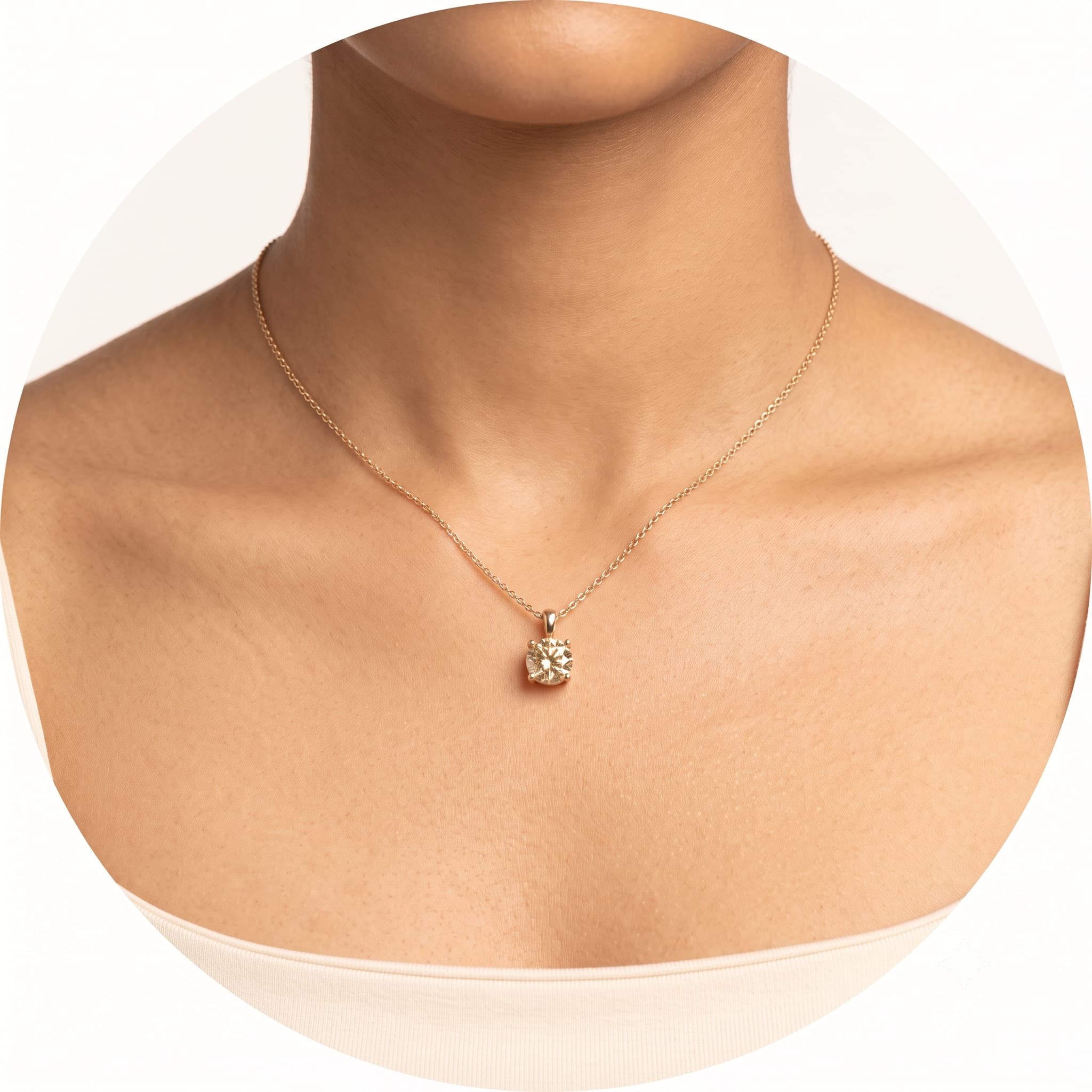 Model wearing necklaces
